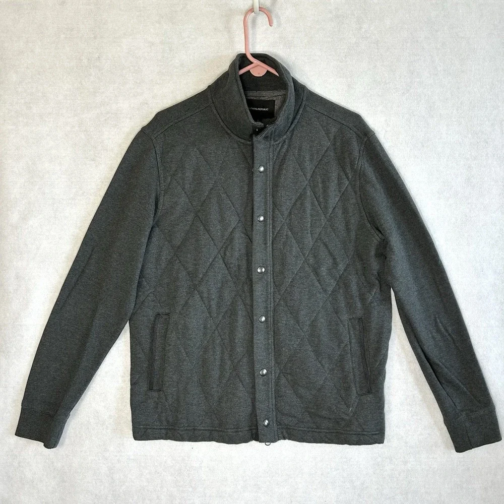 Banana Republic Quilted‎ Full-Zip Sweatshirt Jacket -Men's LARGE-Charcoal Grey